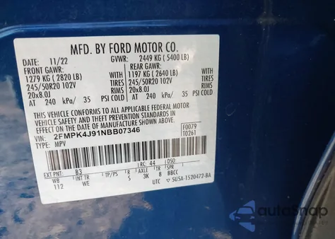 2022 Ford Edge St-Line from USA, damaged, VIN 2FMPK4J91NBB07346